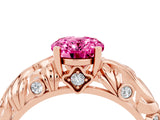 Rose gold Oval Cut Solitaire Pink Sapphire Leaf-Inspired Vine Band Ring with Prong Setting_28