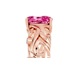Rose gold Oval Cut Solitaire Pink Sapphire Leaf-Inspired Vine Band Ring with Prong Setting_29
