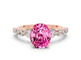 Rose gold Oval Cut Solitaire Pink Sapphire Ring with Pave Band and Four-Prong Setting_24