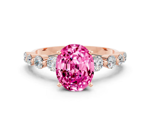 Rose gold Oval Cut Solitaire Pink Sapphire Ring with Pave Band and Four-Prong Setting_24
