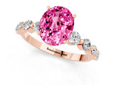 Rose gold Oval Cut Solitaire Pink Sapphire Ring with Pave Band and Four-Prong Setting_25