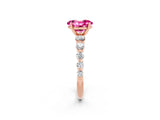 Rose gold Oval Cut Solitaire Pink Sapphire Ring with Pave Band and Four-Prong Setting_26
