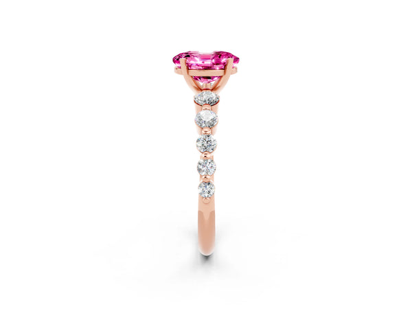 Rose gold Oval Cut Solitaire Pink Sapphire Ring with Pave Band and Four-Prong Setting