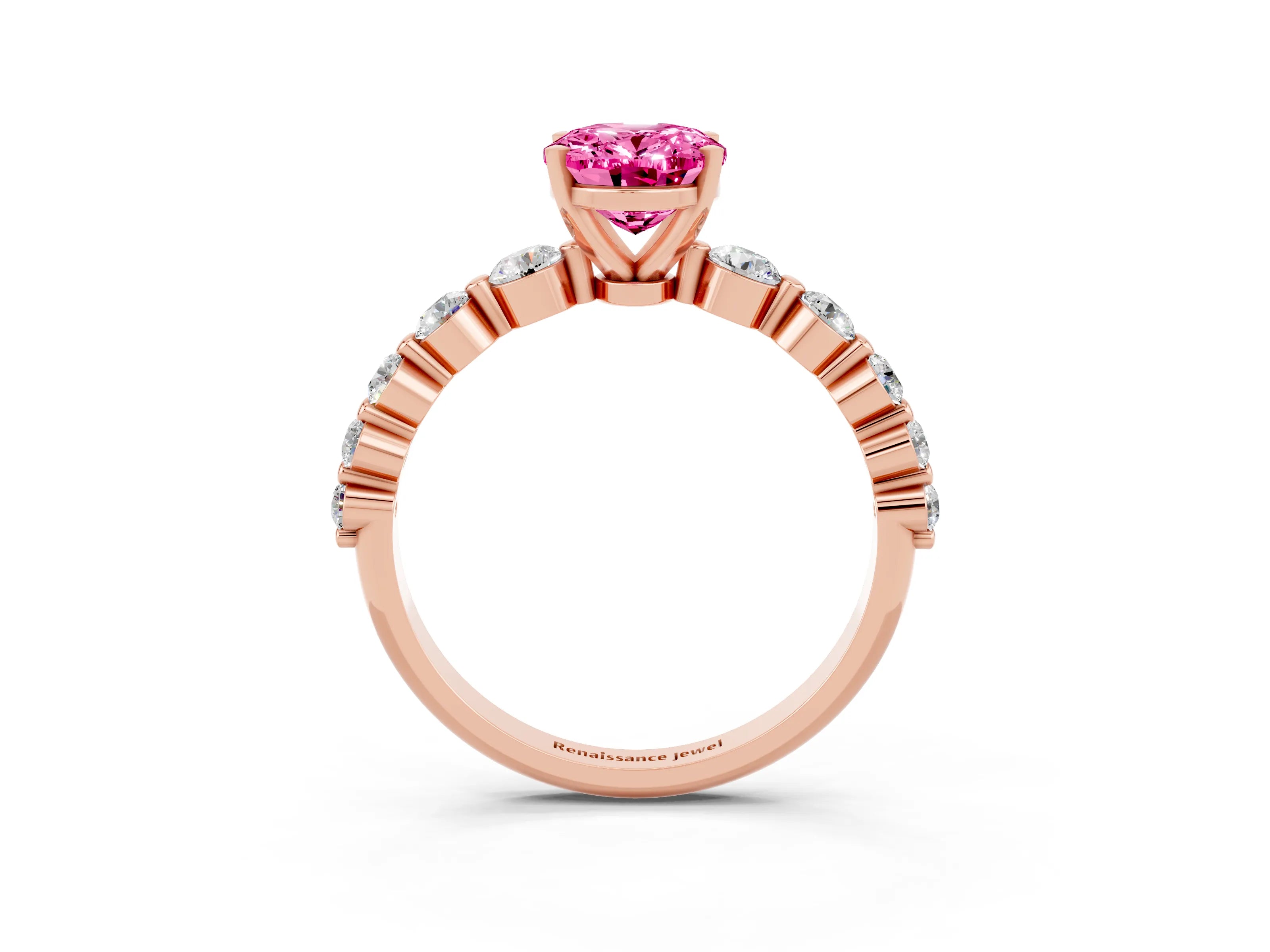 Rose gold Oval Cut Solitaire Pink Sapphire Ring with Pave Band and Four-Prong Setting_27