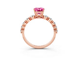 Rose gold Oval Cut Solitaire Pink Sapphire Ring with Pave Band and Four-Prong Setting_27