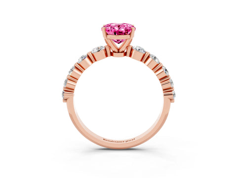Rose gold Oval Cut Solitaire Pink Sapphire Ring with Pave Band and Four-Prong Setting_27