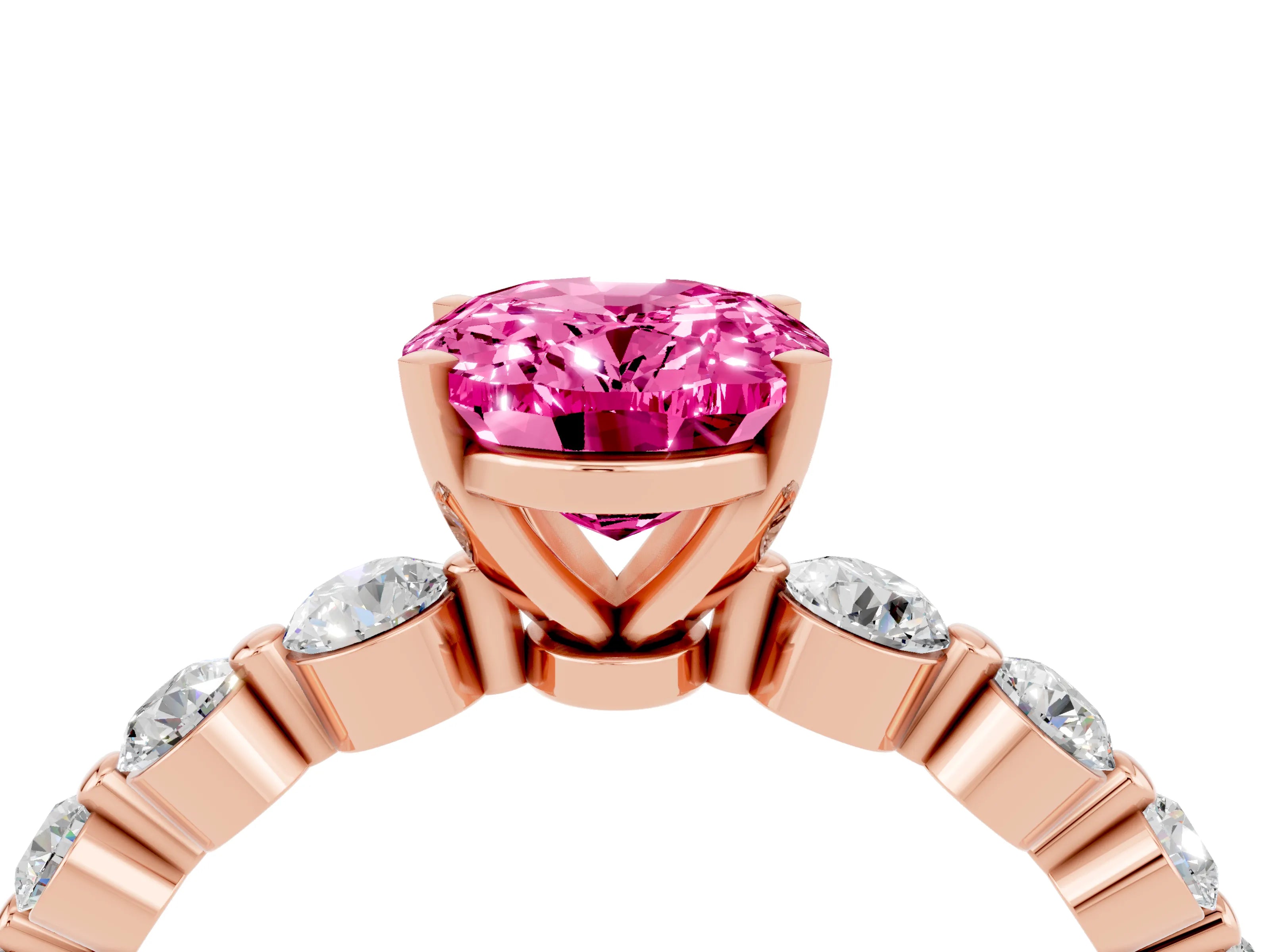 Rose gold Oval Cut Solitaire Pink Sapphire Ring with Pave Band and Four-Prong Setting_28