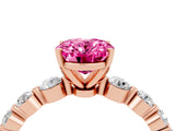 Rose gold Oval Cut Solitaire Pink Sapphire Ring with Pave Band and Four-Prong Setting_28