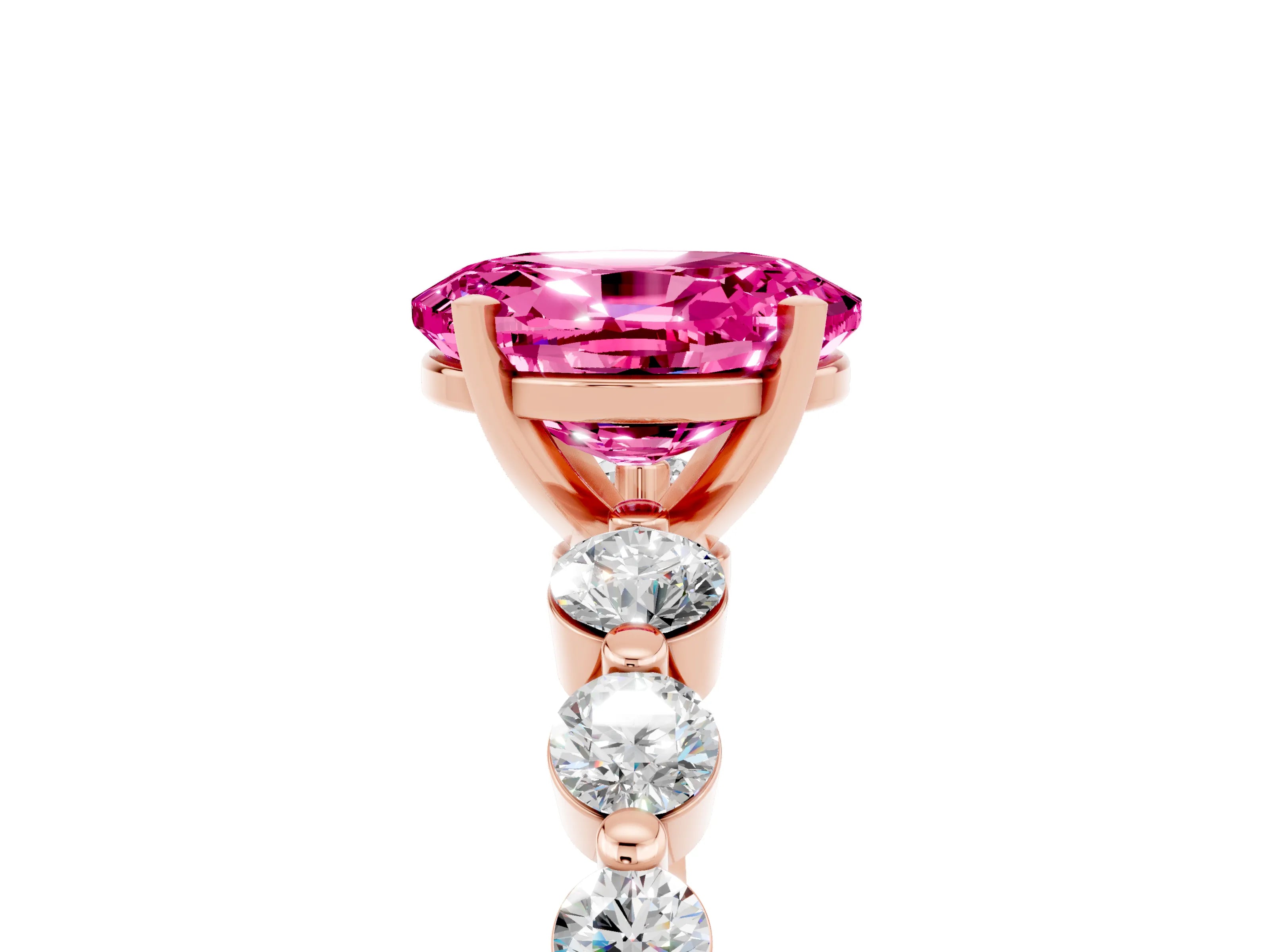 Rose gold Oval Cut Solitaire Pink Sapphire Ring with Pave Band and Four-Prong Setting_29
