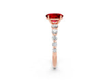 Rose gold Oval Cut Solitaire Ruby Ring with Pave Band and Four-Prong Setting_2