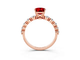 Rose gold Oval Cut Solitaire Ruby Ring with Pave Band and Four-Prong Setting_3