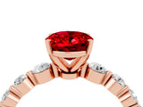 Rose gold Oval Cut Solitaire Ruby Ring with Pave Band and Four-Prong Setting_4