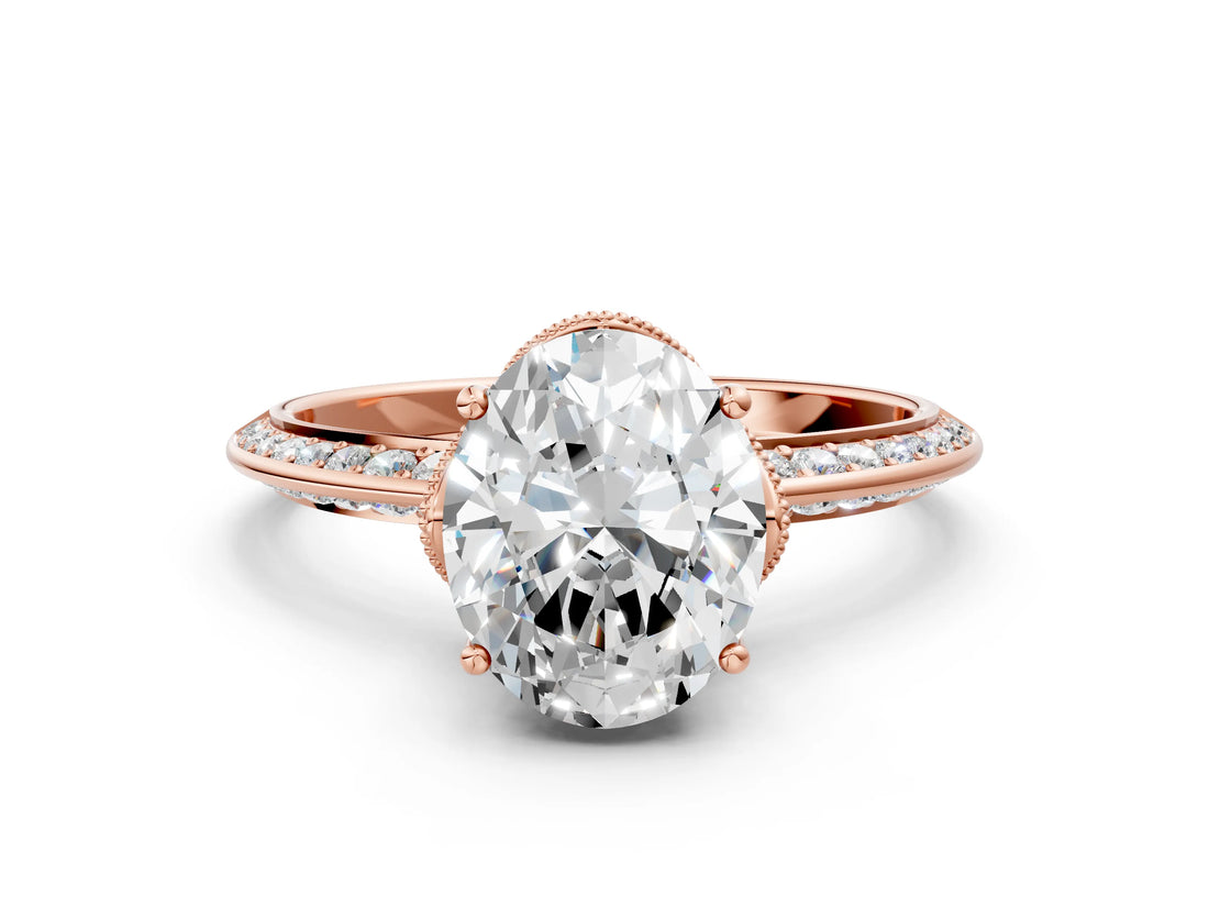 Rose gold Oval Cut Solitaire Split Shank Pave Diamond Engagement Ring with Four-Prong Setting_33