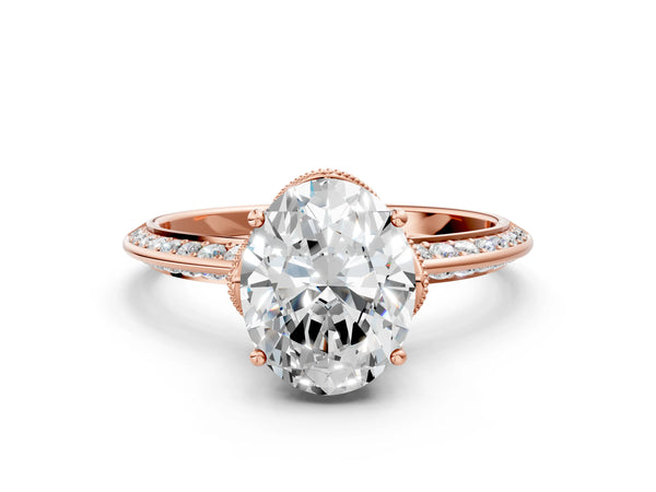 Rose Gold Oval Graduated Pave Engagement Ring Setting