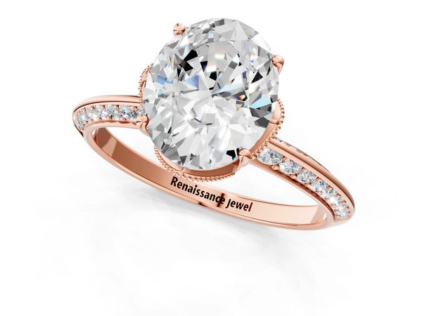 Rose Gold Oval Graduated Pave Engagement Ring Setting
