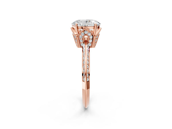 Rose Gold Oval Graduated Pave Engagement Ring Setting