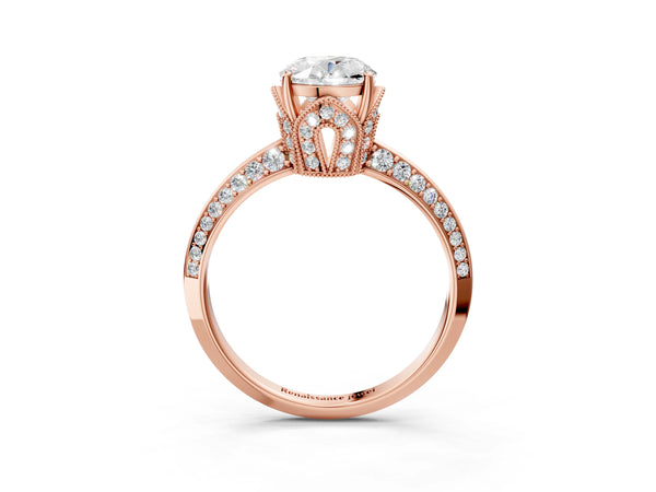 Rose Gold Oval Graduated Pave Engagement Ring Setting