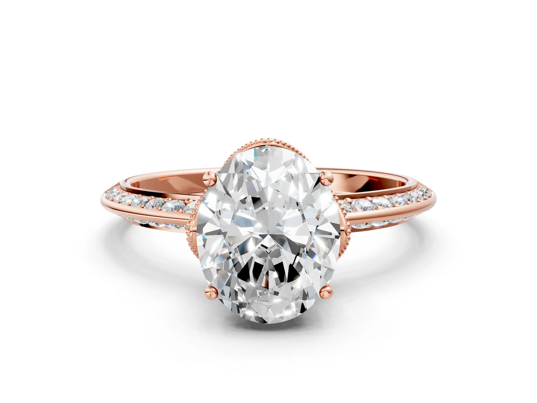 Rose gold Oval Cut Solitaire Split Shank Pave Diamond Engagement Ring with Four-Prong Setting_9