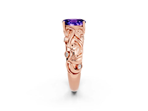 Rose gold Oval Cut Solitaire Tanzanite Leaf-Inspired Vine Band Ring with Prong Setting_2