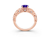 Rose gold Oval Cut Solitaire Tanzanite Leaf-Inspired Vine Band Ring with Prong Setting_3