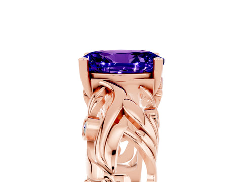 Rose gold Oval Cut Solitaire Tanzanite Leaf-Inspired Vine Band Ring with Prong Setting_5
