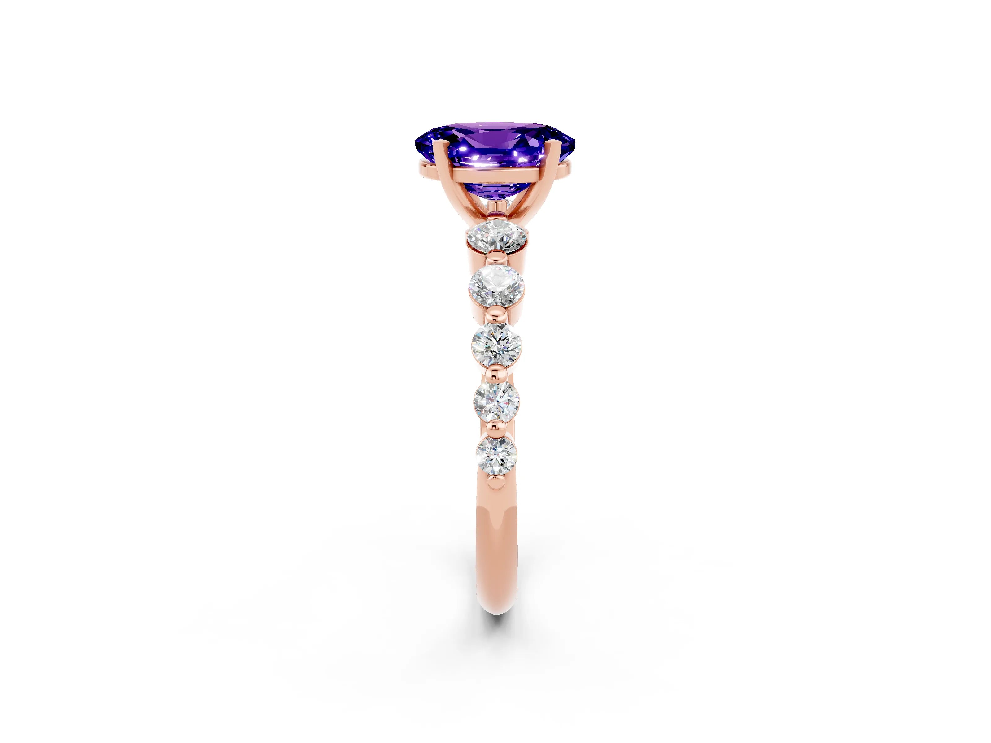Rose gold Oval Cut Solitaire Tanzanite Ring with Pave Band and Four-Prong Setting_2