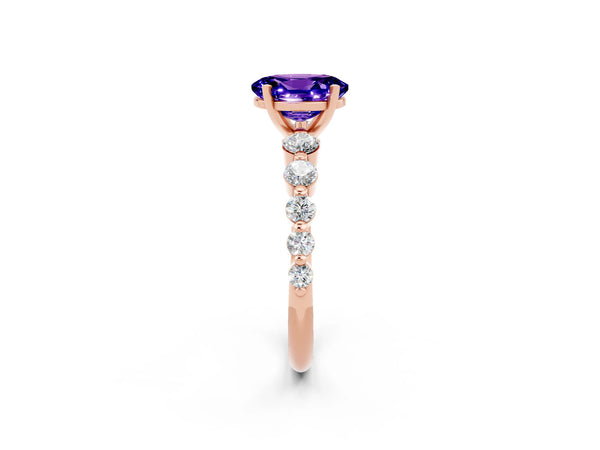 Rose gold Oval Cut Solitaire Tanzanite Ring with Pave Band and Four-Prong Setting