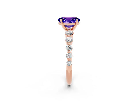 Rose gold Oval Cut Solitaire Tanzanite Ring with Pave Band and Four-Prong Setting_2
