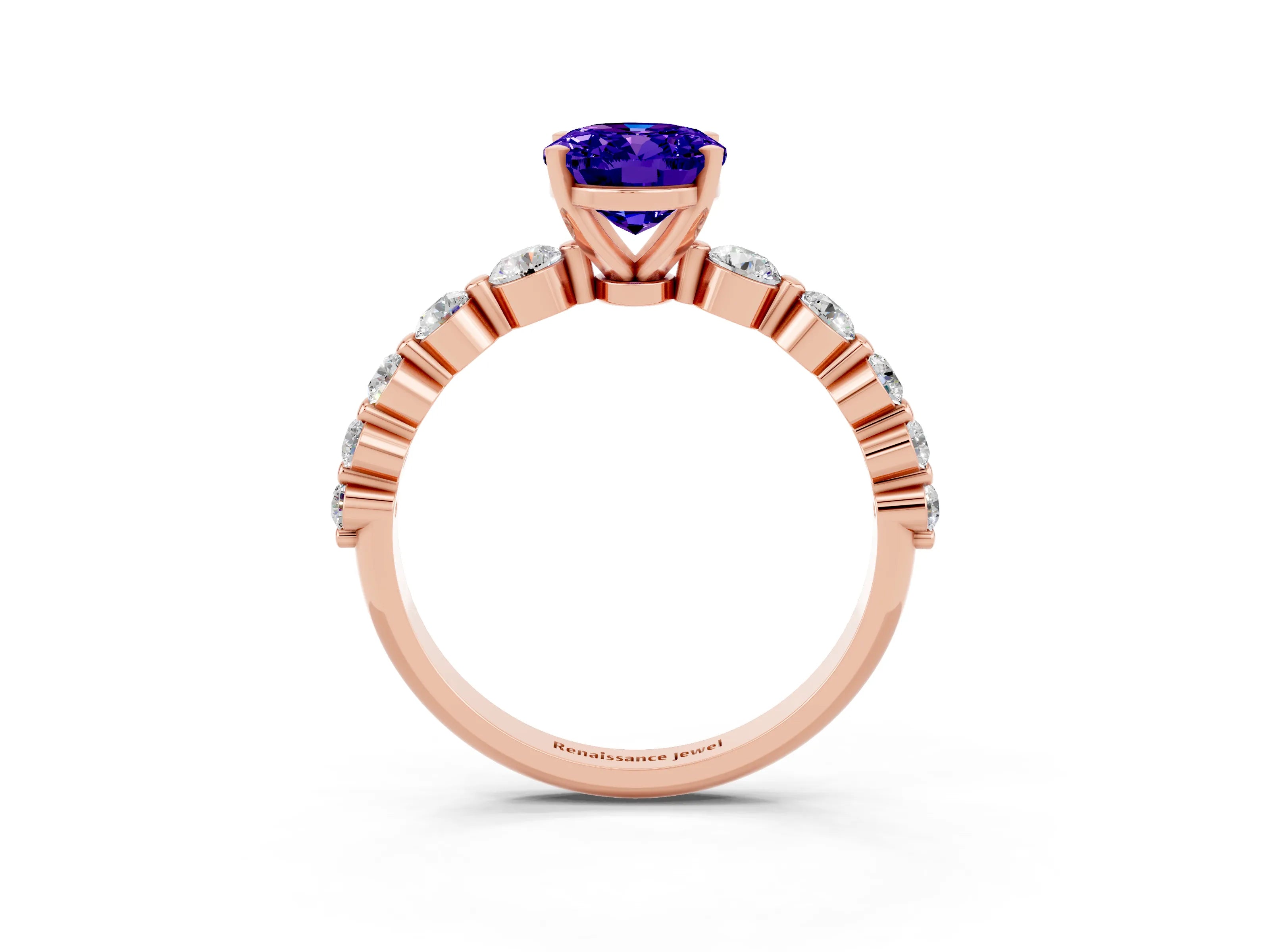 Rose gold Oval Cut Solitaire Tanzanite Ring with Pave Band and Four-Prong Setting_3