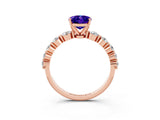 Rose gold Oval Cut Solitaire Tanzanite Ring with Pave Band and Four-Prong Setting_3