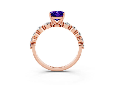 Rose gold Oval Cut Solitaire Tanzanite Ring with Pave Band and Four-Prong Setting_3