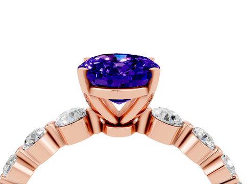 Rose gold Oval Cut Solitaire Tanzanite Ring with Pave Band and Four-Prong Setting_4