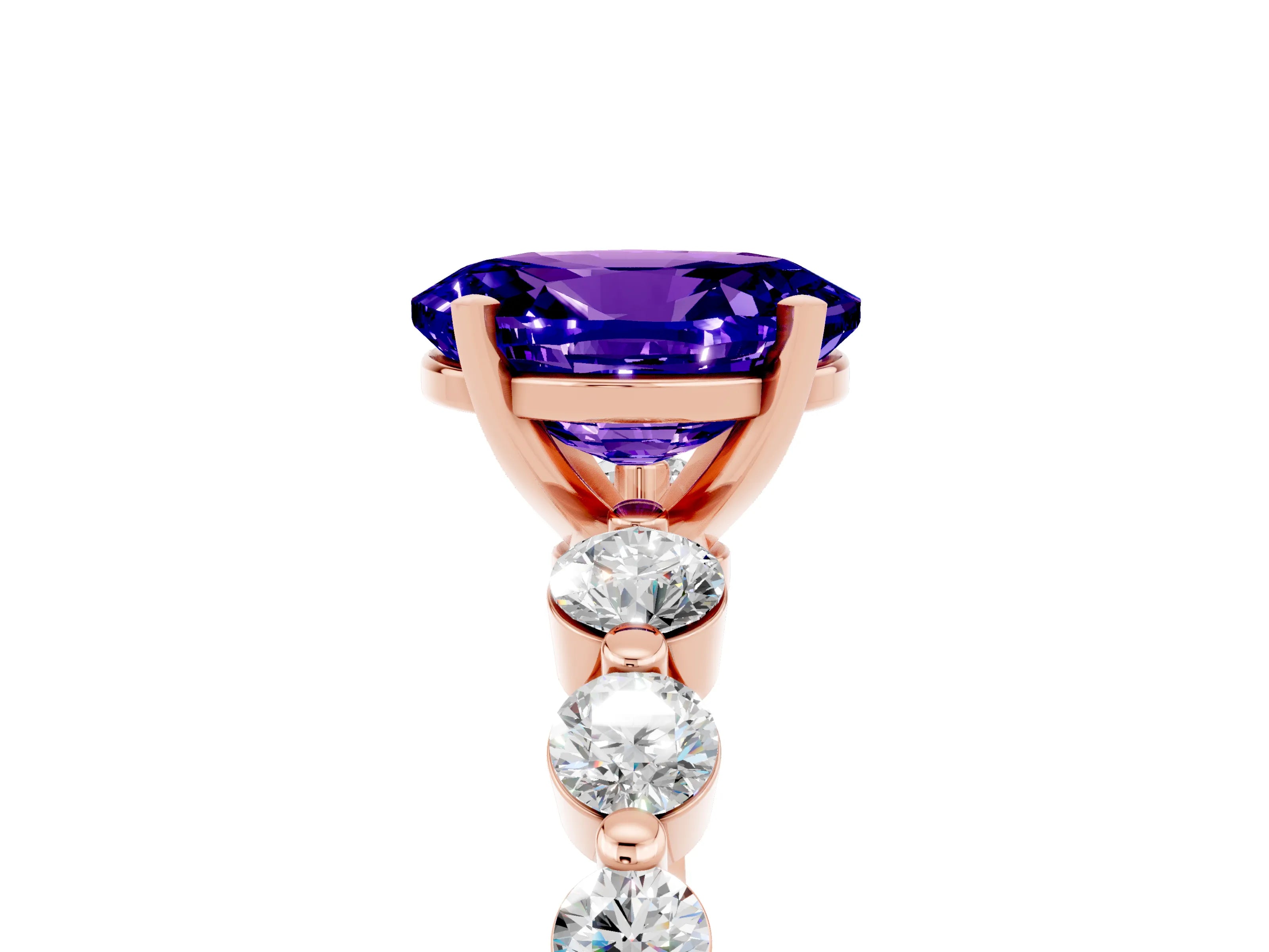 Rose gold Oval Cut Solitaire Tanzanite Ring with Pave Band and Four-Prong Setting_5