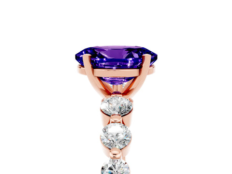 Rose gold Oval Cut Solitaire Tanzanite Ring with Pave Band and Four-Prong Setting_5