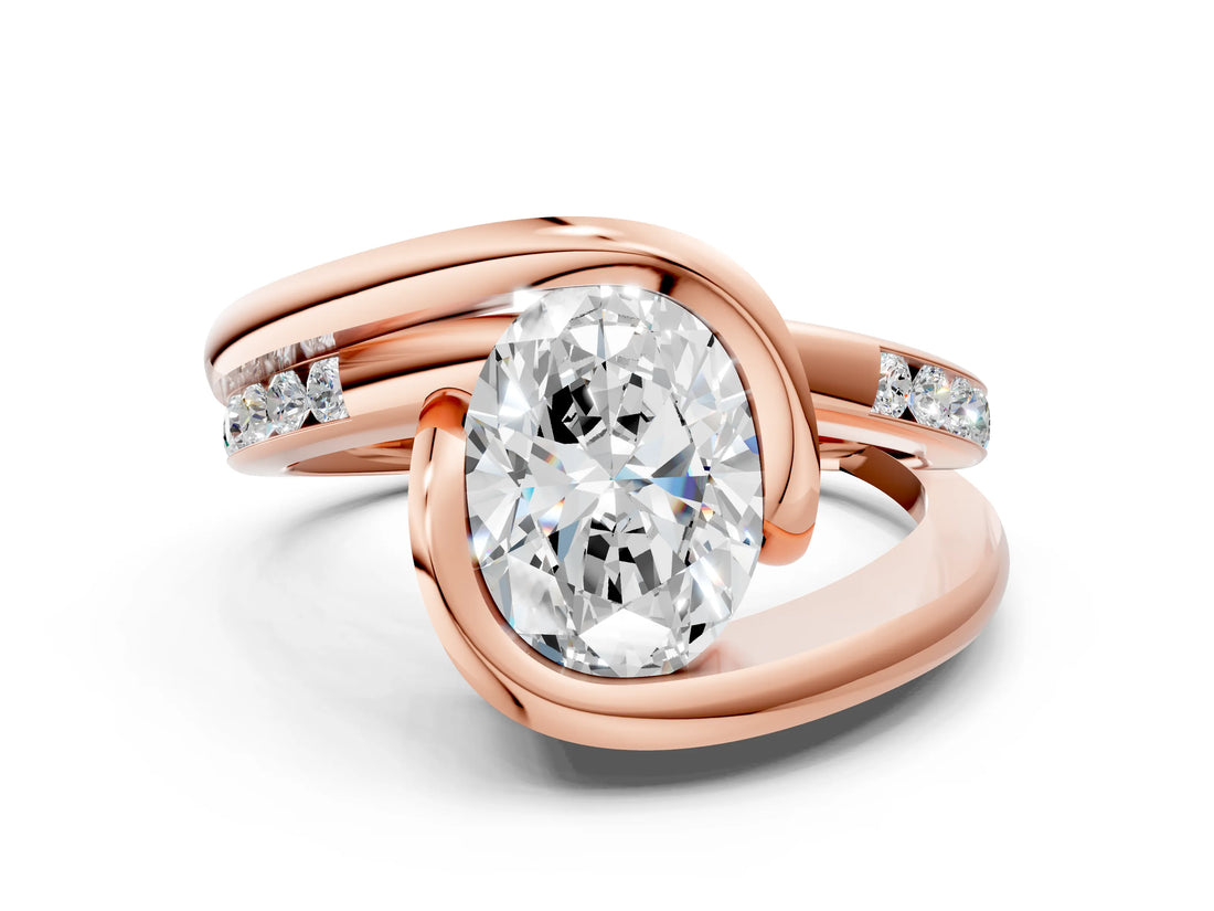 Rose gold Oval Cut Solitaire Tension-Set Diamond Split Shank Ring_15