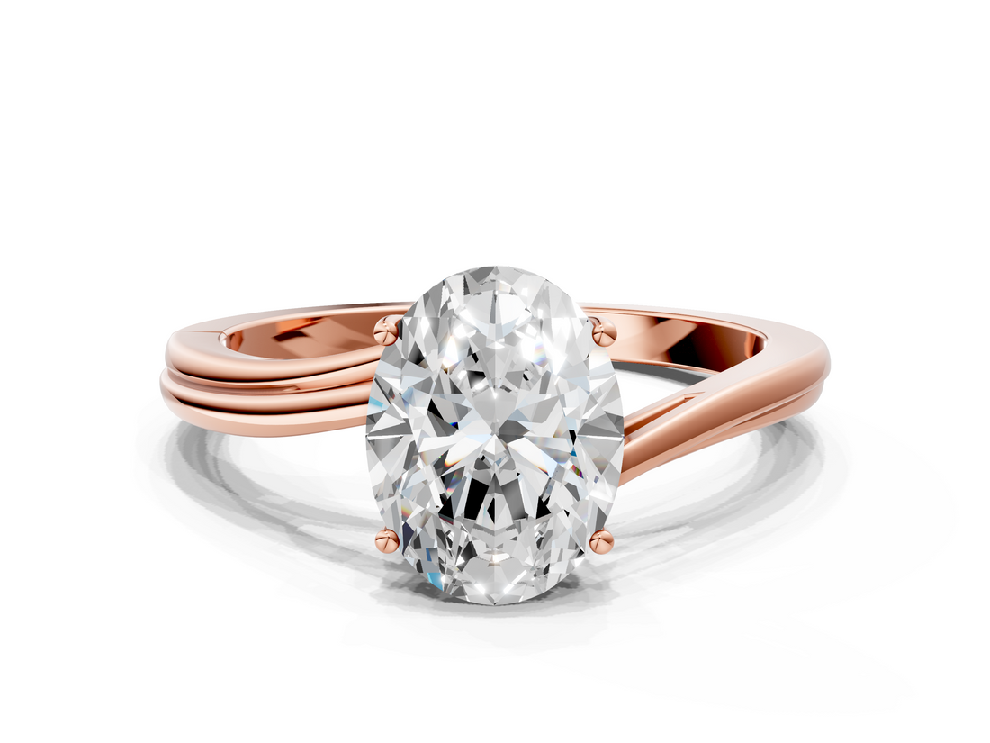 Rose gold Oval Cut Solitaire Twist Band Ring with Four-Prong Setting_32