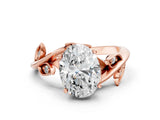 Rose gold Oval Cut Solitaire Twist Engagement Ring with Leaf Accents and Prong Setting_15