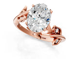 Rose gold Oval Cut Solitaire Twist Engagement Ring with Leaf Accents and Prong Setting_16