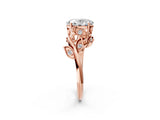 Rose gold Oval Cut Solitaire Twist Engagement Ring with Leaf Accents and Prong Setting_17