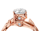 Rose gold Oval Cut Solitaire Twist Engagement Ring with Leaf Accents and Prong Setting_19