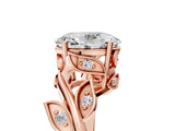 Rose gold Oval Cut Solitaire Twist Engagement Ring with Leaf Accents and Prong Setting_20