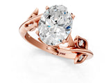 Rose gold Oval Cut Solitaire Twist Engagement Ring with Leaf Accents and Prong Setting_4