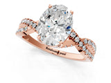 Rose gold Oval Cut Solitaire Twist Pave Diamond Engagement Ring with Prong Setting_16