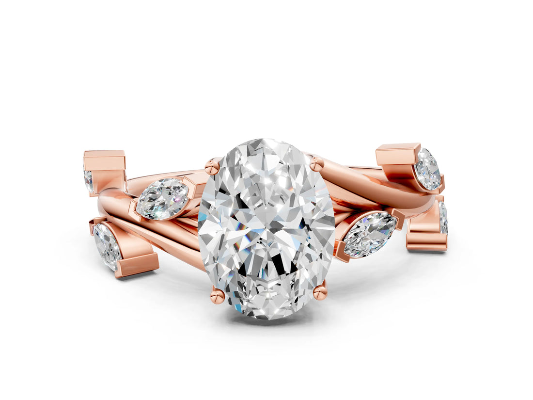 Rose gold Oval Cut Solitaire Twisted Band Marquise Accent Prong Setting Ring_3