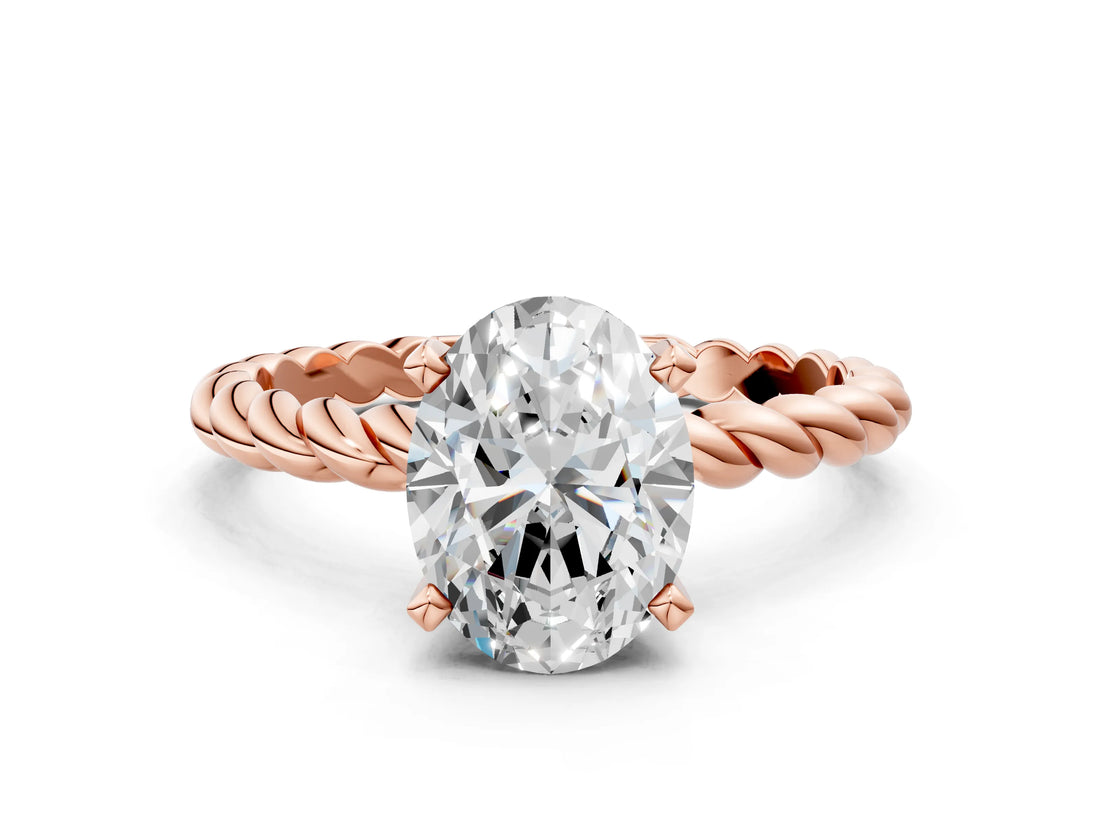 Rose gold Oval Cut Solitaire Twisted Band with Four-Prong Setting_91