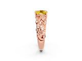 Rose gold Oval Cut Solitaire Yellow Sapphire Leaf-Inspired Vine Band Ring with Prong Setting_26