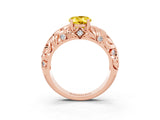Rose gold Oval Cut Solitaire Yellow Sapphire Leaf-Inspired Vine Band Ring with Prong Setting_27