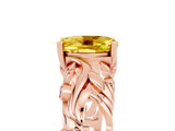 Rose gold Oval Cut Solitaire Yellow Sapphire Leaf-Inspired Vine Band Ring with Prong Setting_29