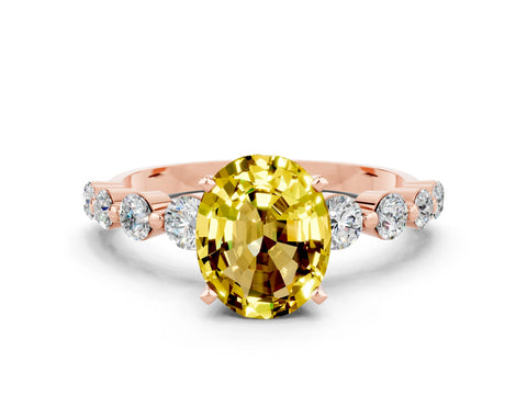 Rose gold Oval Cut Solitaire Yellow Sapphire Ring with Pave Band and Four-Prong Setting_24