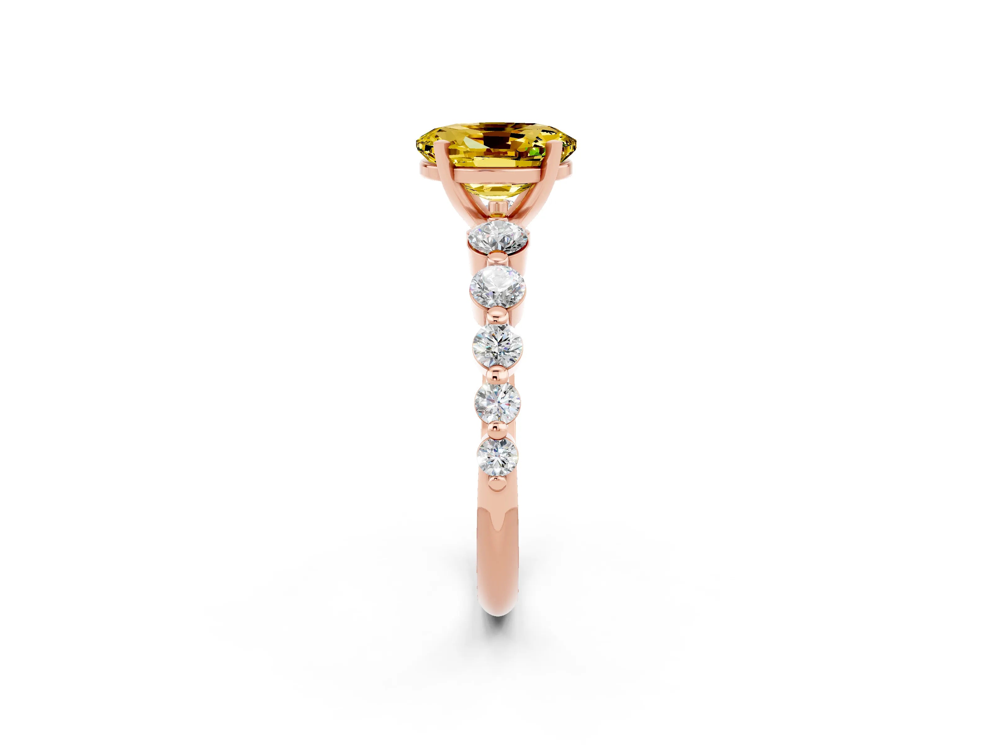 Rose gold Oval Cut Solitaire Yellow Sapphire Ring with Pave Band and Four-Prong Setting_26